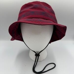 Only NY Burgundy Striped Bucket Hat Mens S/M Adjustable Chin Strap Graphic Print